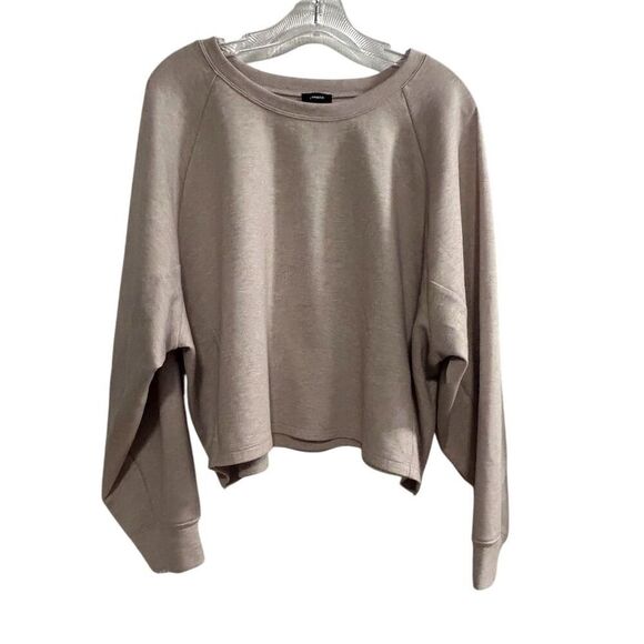 Express Women's Cropped Sweatshirt Heathered Beige XL Long Sleeve Casual Fall - Picture 12 of 14